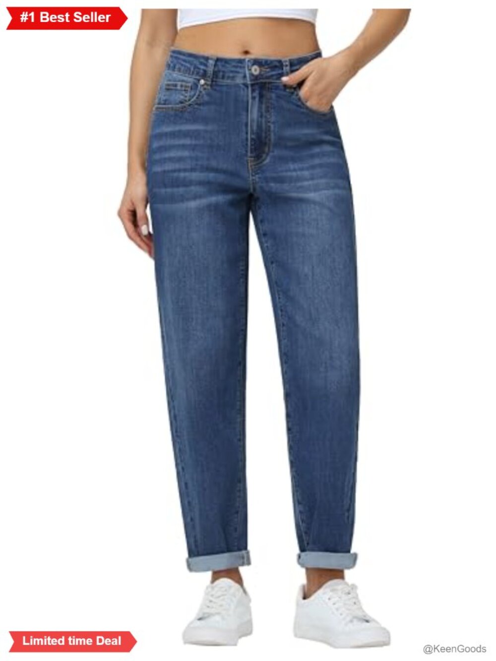 Foucome Stretchy Baggy Boyfriend Denim Jeans High Rise Tapered